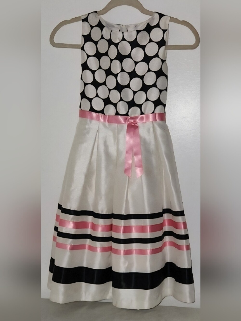 Rare Editions Pink/Black and White Polka Dot Dress with Pink Ribbon Sz 10